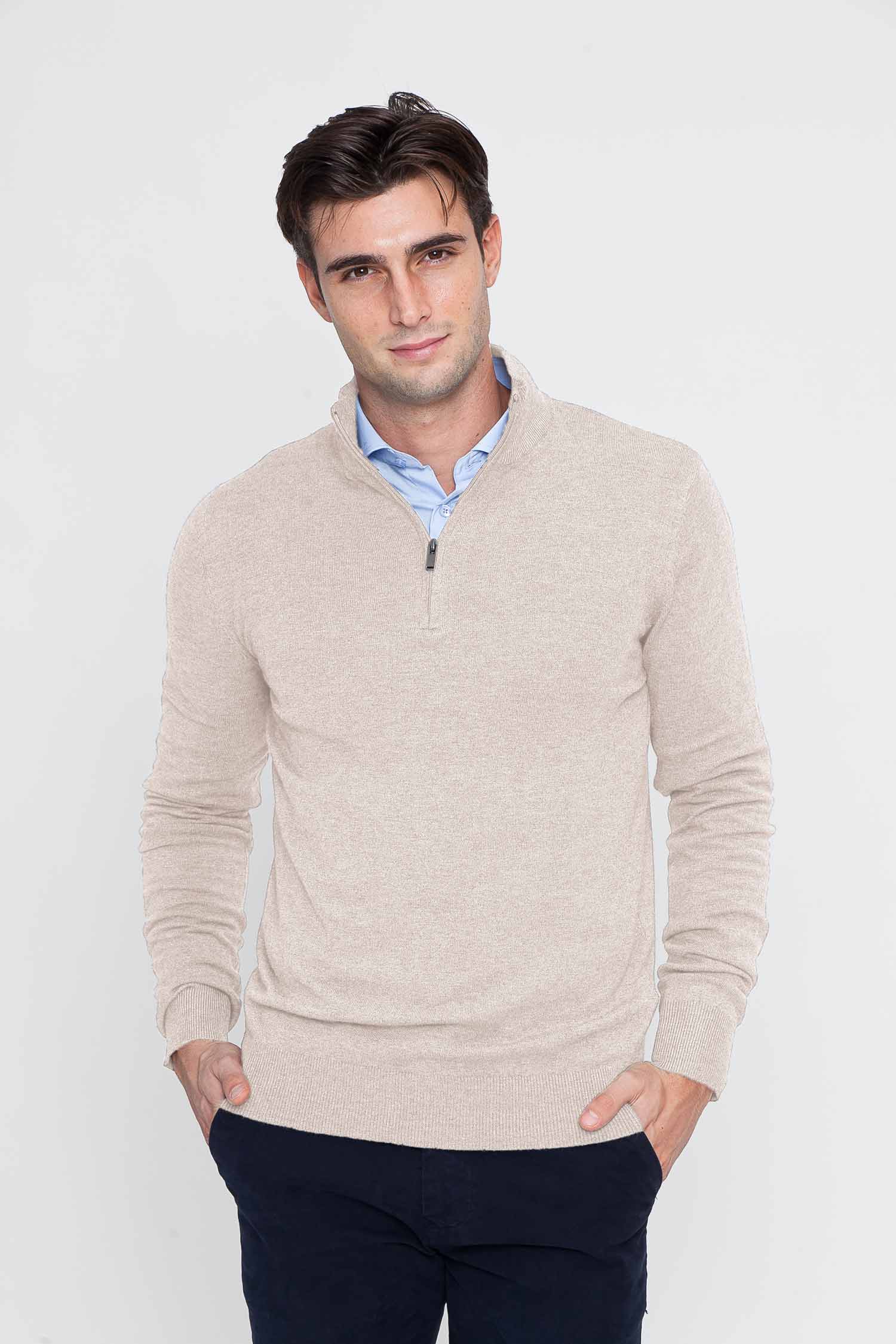 Maglione Mezza Zip Beige