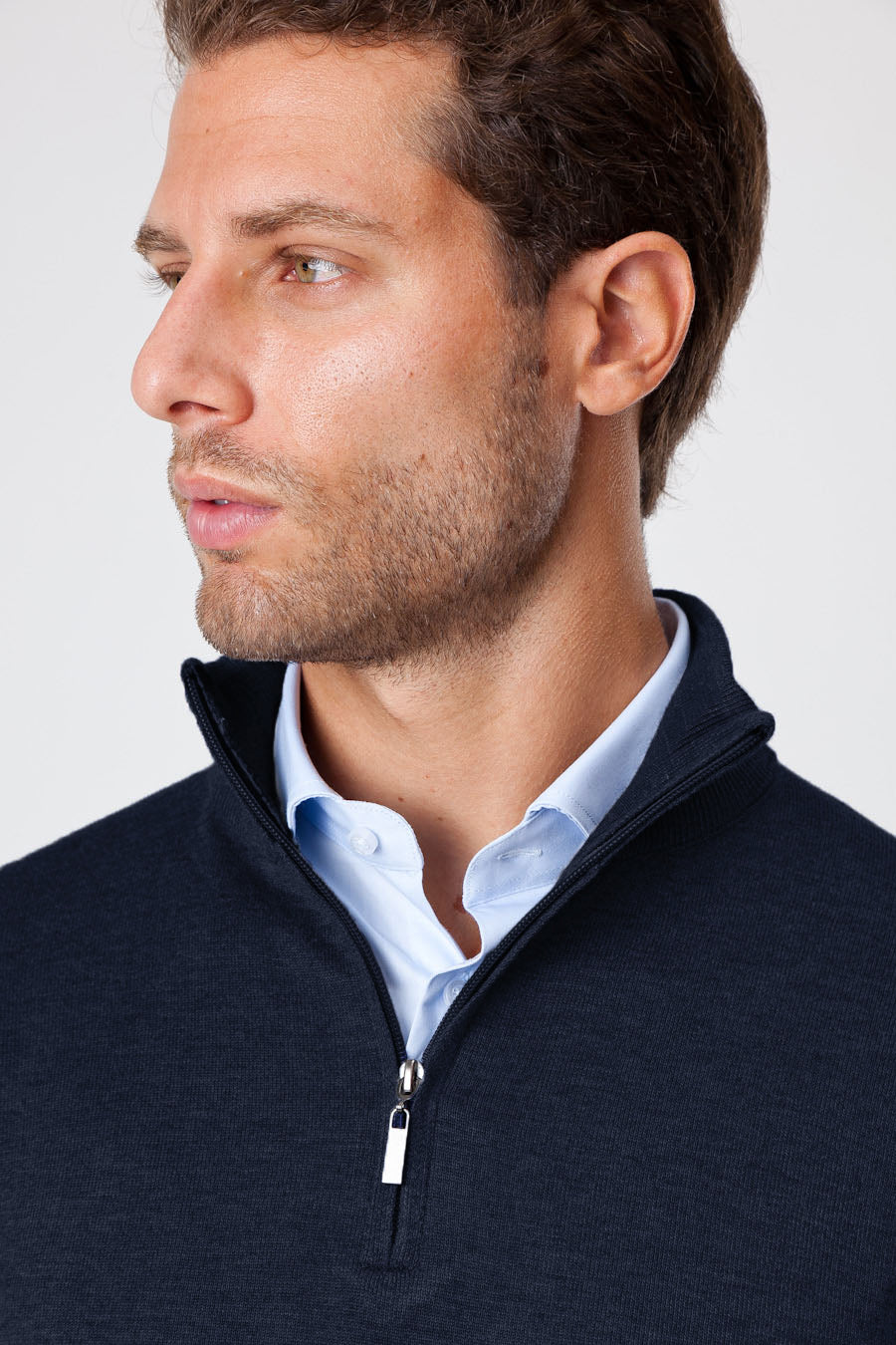 Mezza Zip Blue Navy Cashmere e Lana Merinos