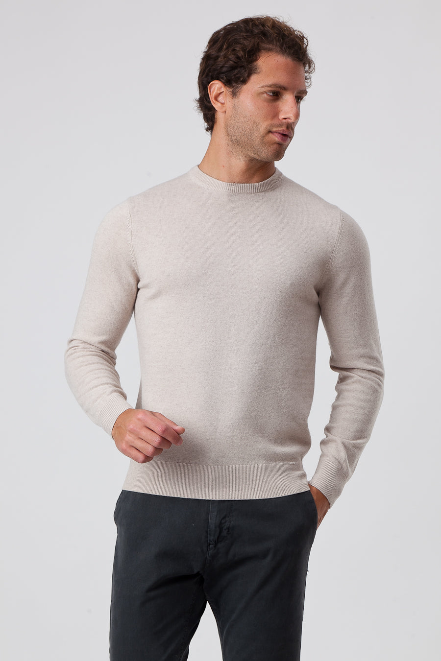 Girocollo Cashmere e Lana Beige