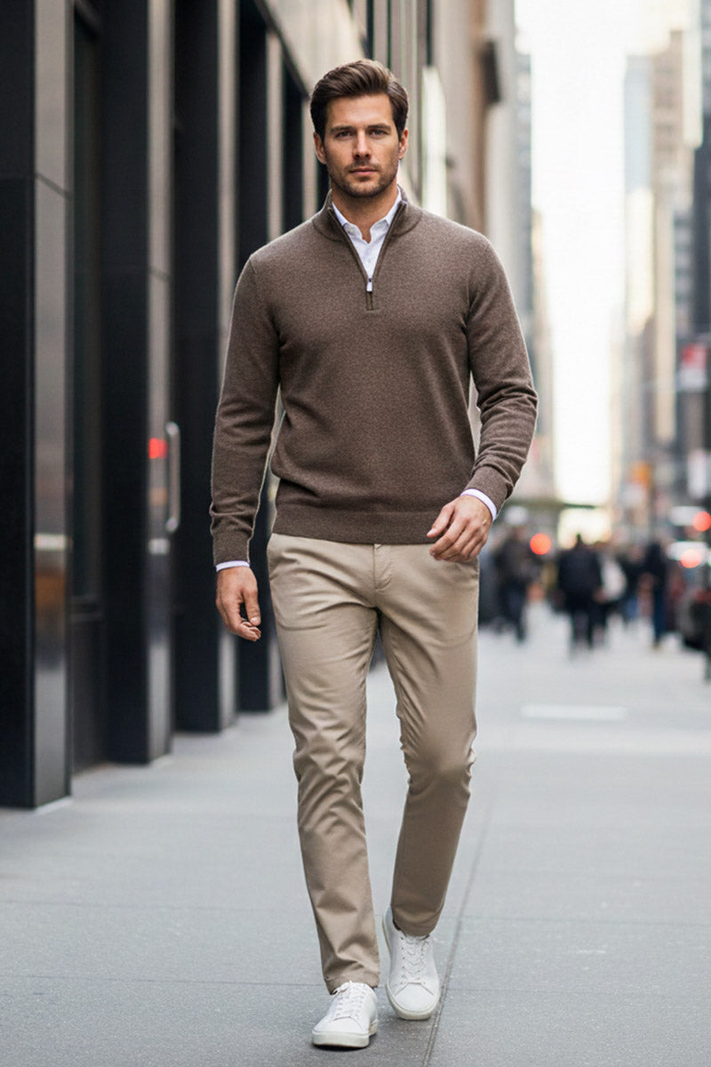 Mezza Zip Noce Cashmere e Lana Merinos