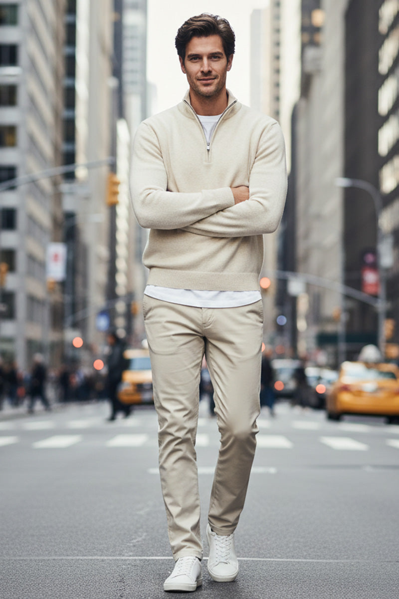 Mezza Zip Crema Cashmere e Lana Merinos