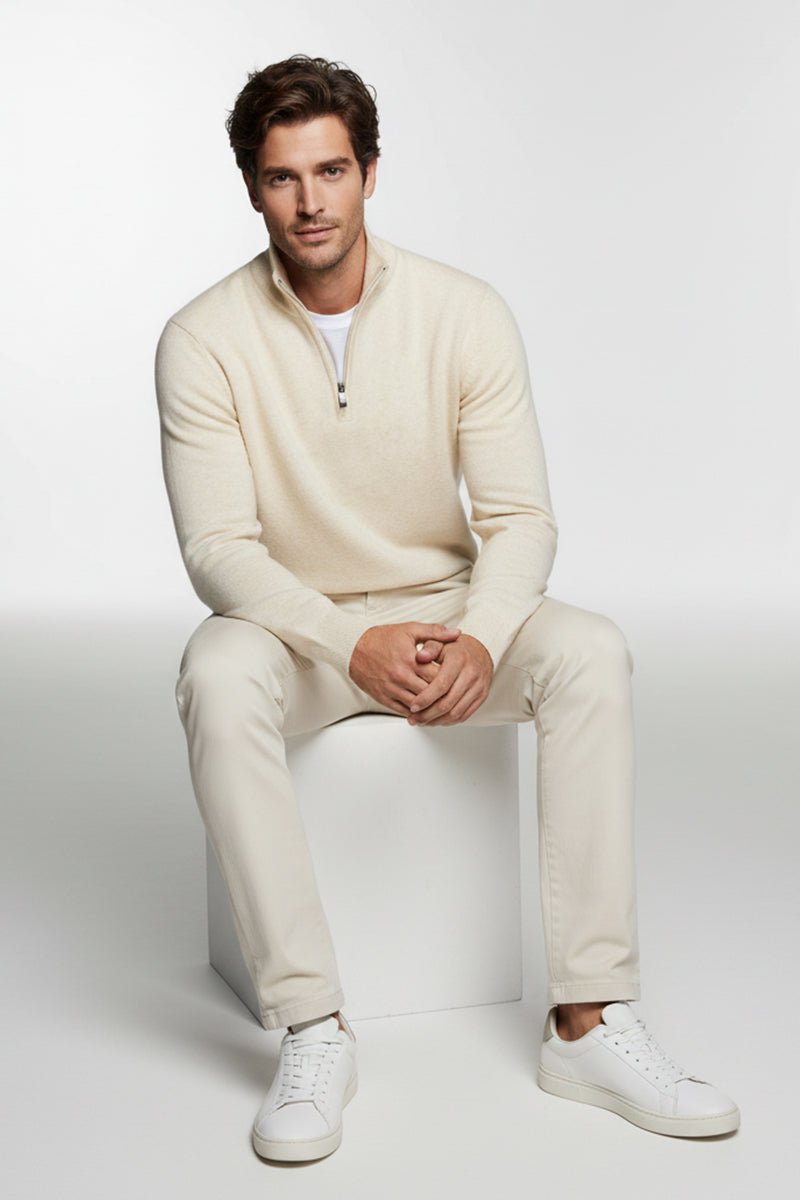 Mezza Zip Crema Cashmere e Lana Merinos