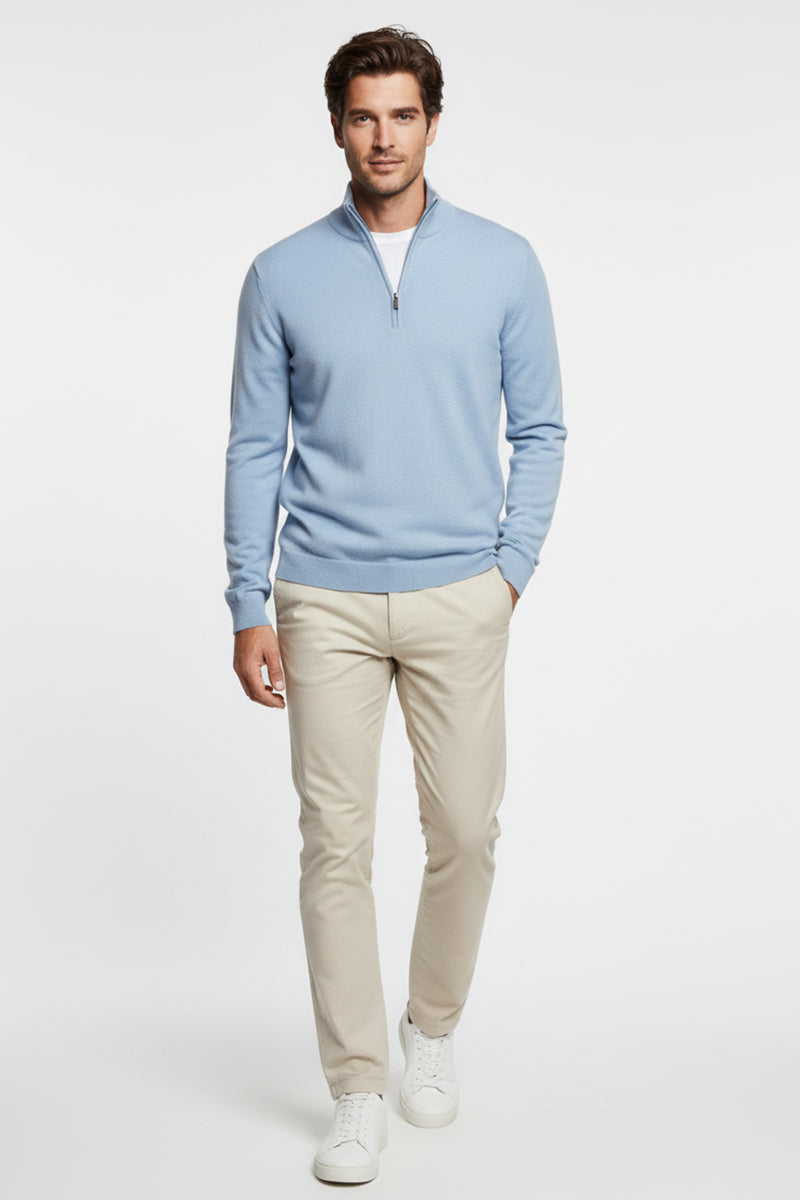 Mezza Zip Celeste Cashmere e Lana Merinos