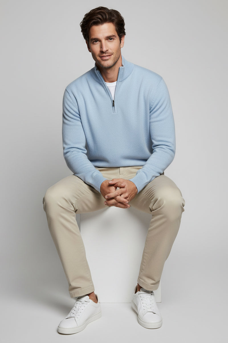 Mezza Zip Celeste Cashmere e Lana Merinos