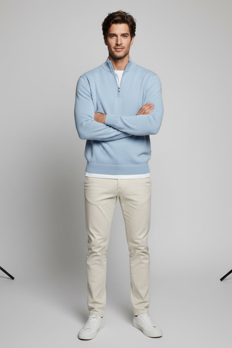 Mezza Zip Celeste Cashmere e Lana Merinos