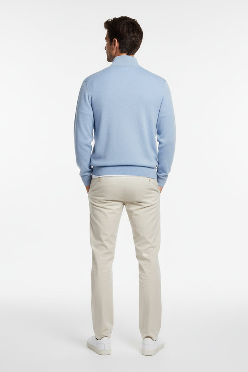 Mezza Zip Celeste Cashmere e Lana Merinos