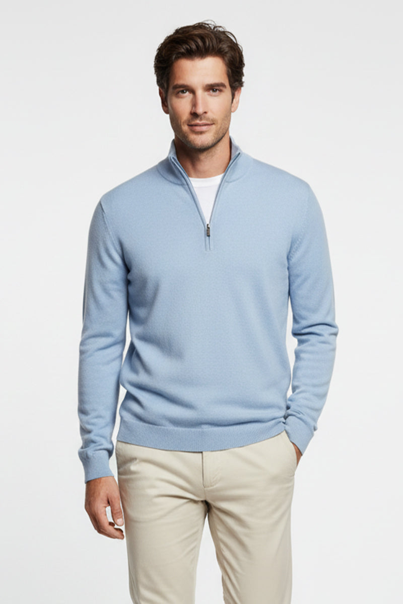 Mezza Zip Celeste Cashmere e Lana Merinos