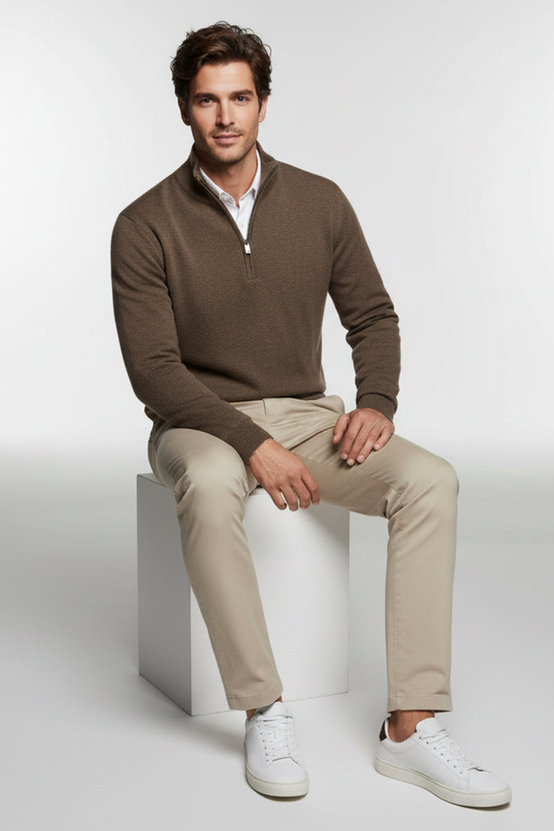 Mezza Zip Noce Cashmere e Lana Merinos