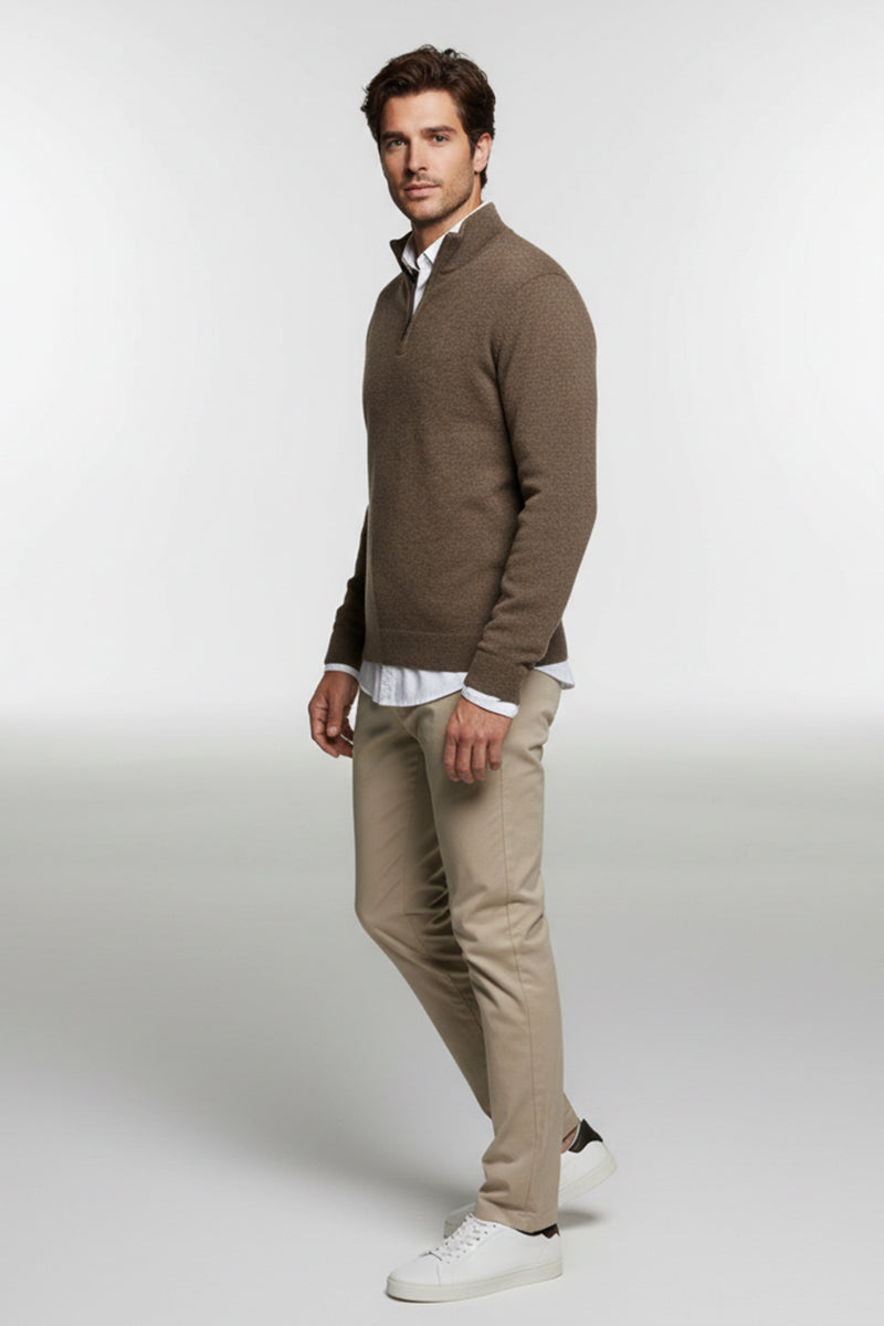 Mezza Zip Noce Cashmere e Lana Merinos