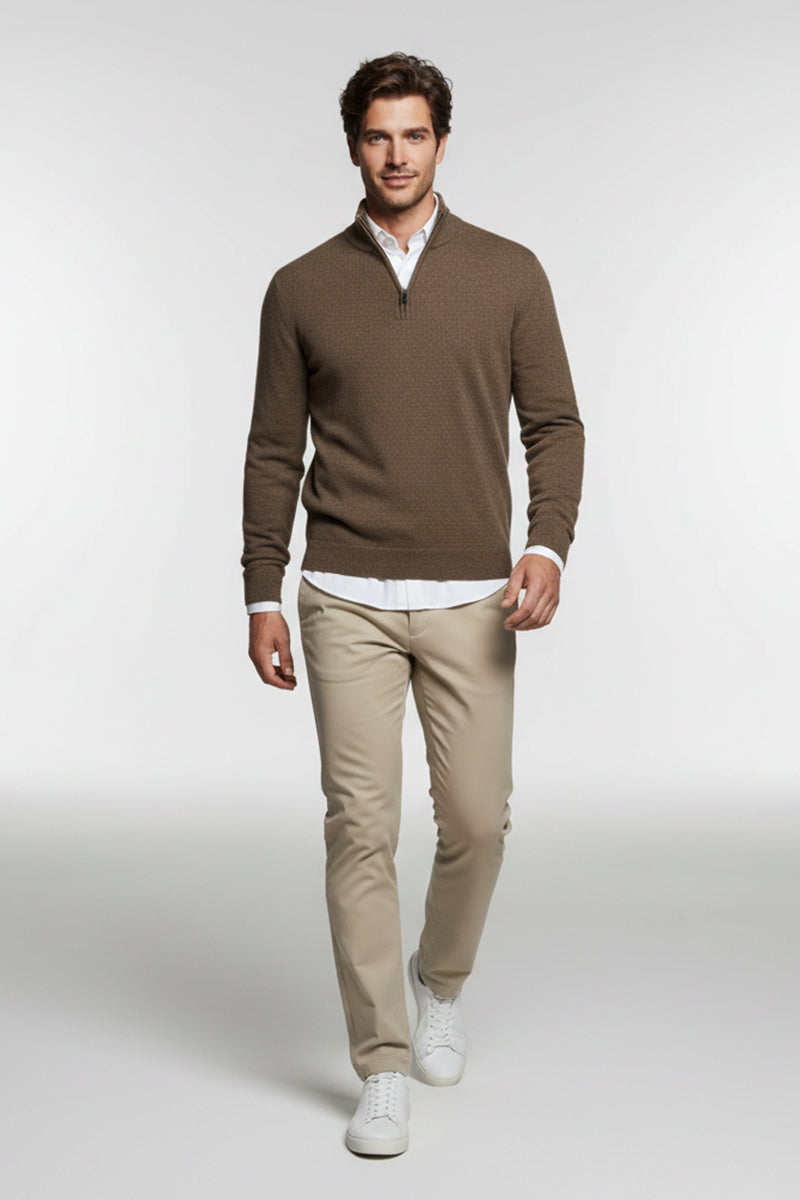 Mezza Zip Noce Cashmere e Lana Merinos