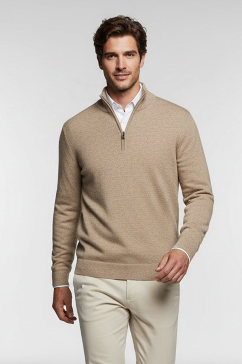Mezza Zip Beige Cashmere e Lana Merinos