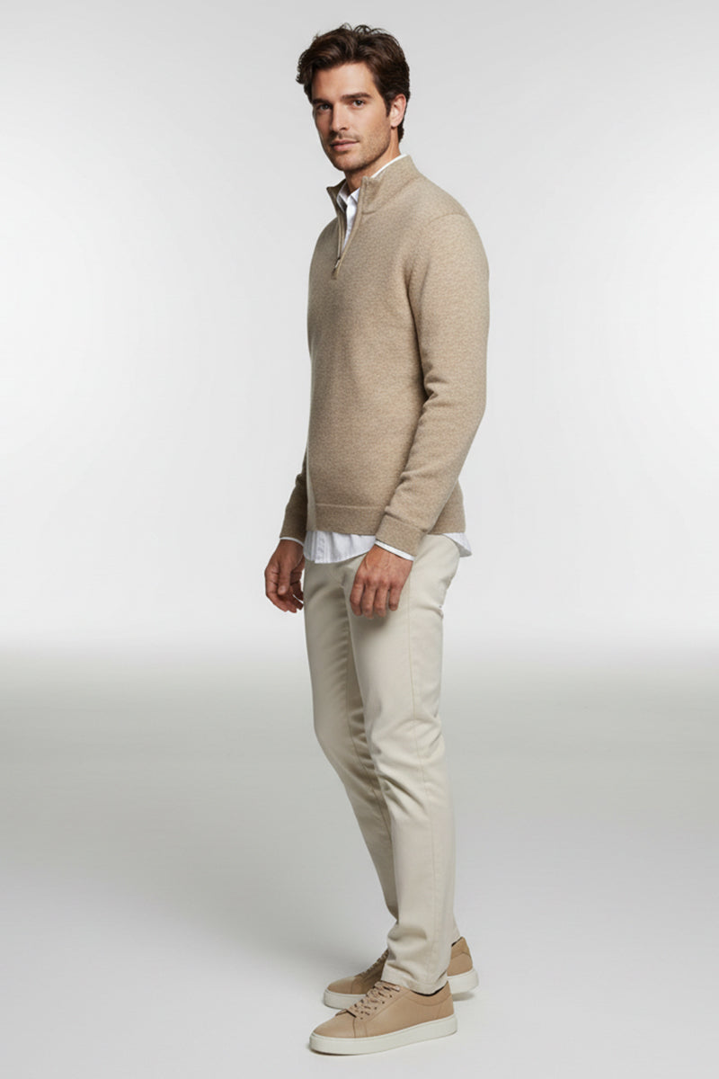 Mezza Zip Beige Cashmere e Lana Merinos