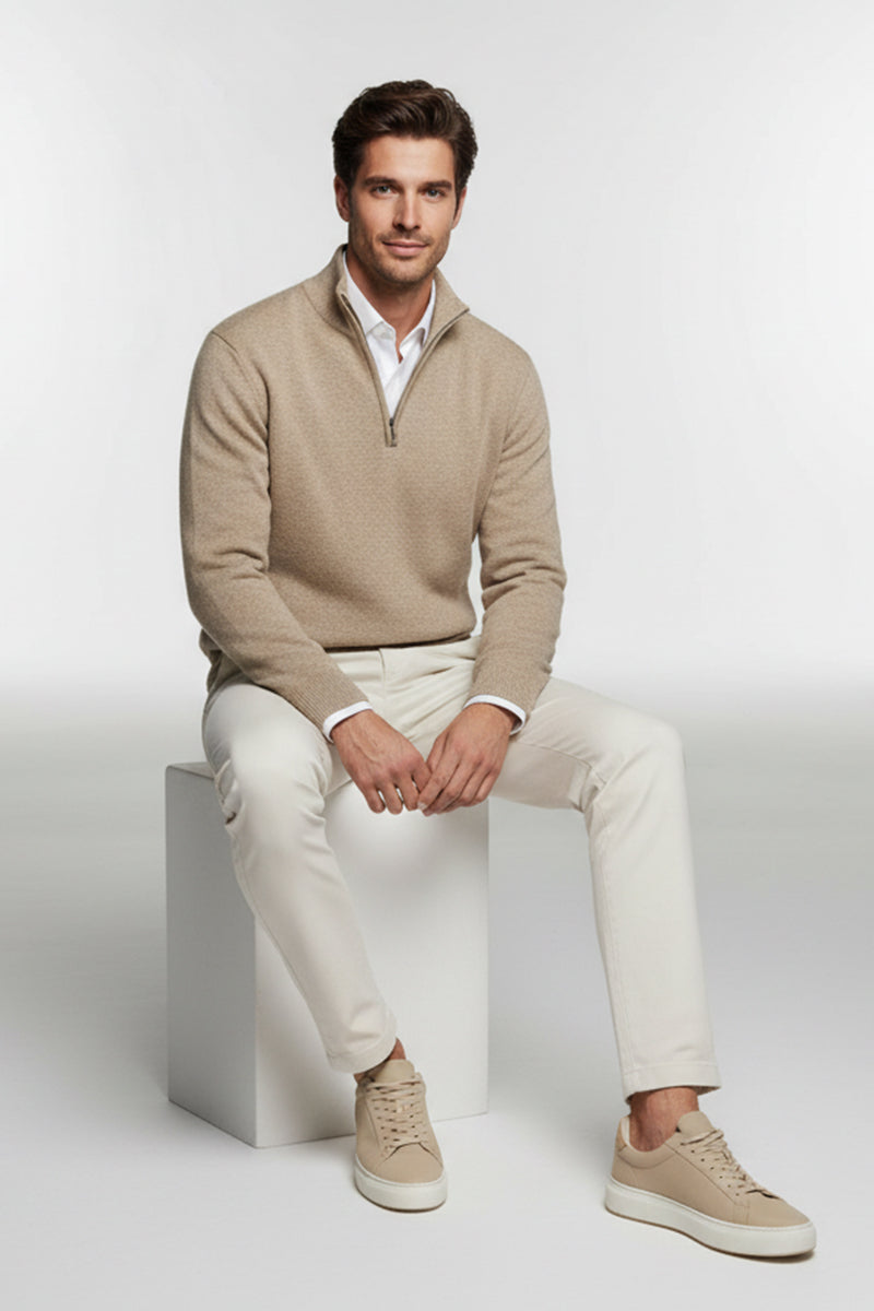 Mezza Zip Beige Cashmere e Lana Merinos