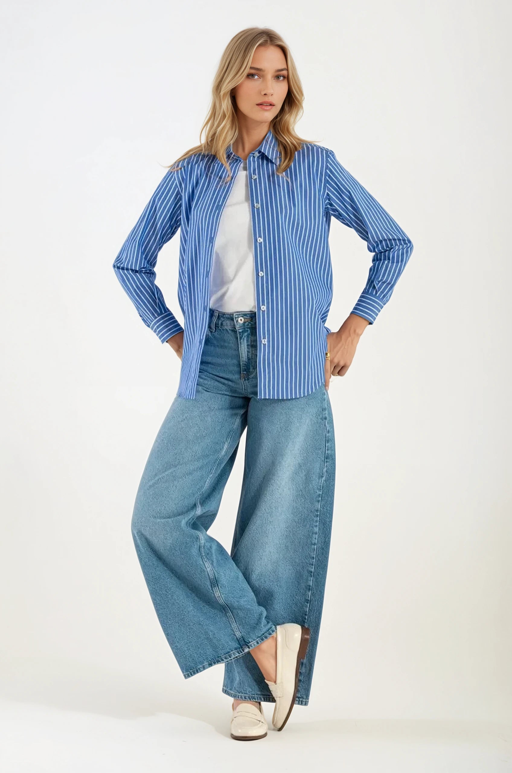 Camicia di Cotone Rigata Blue Milano