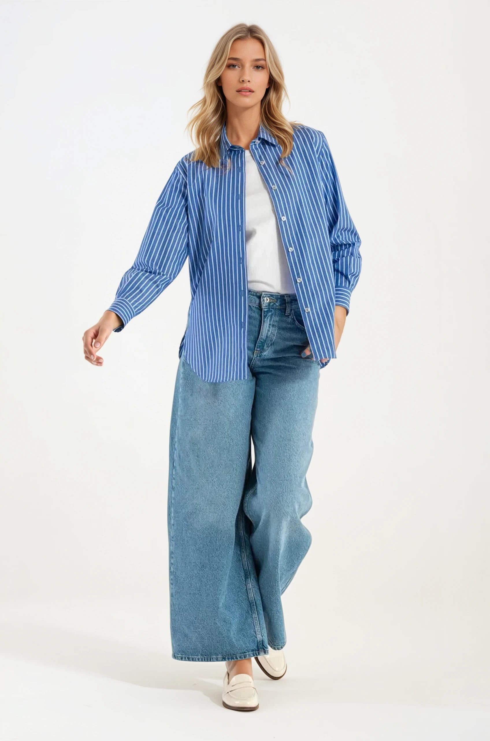 Camicia di Cotone Rigata Blue Milano