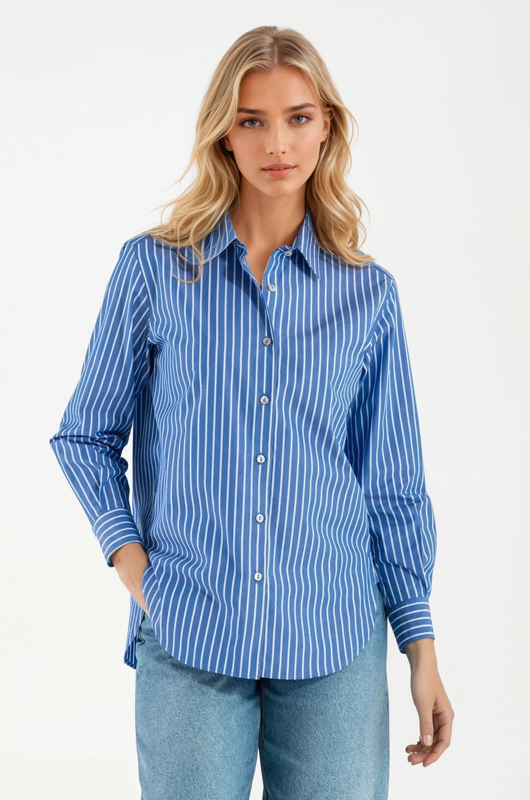 Camicia di Cotone Rigata Blue Milano