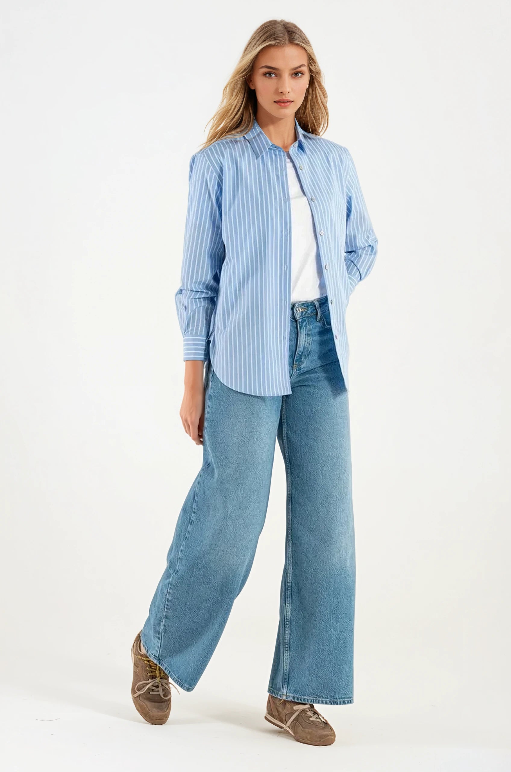 Camicia di Cotone Rigata Celeste Milano