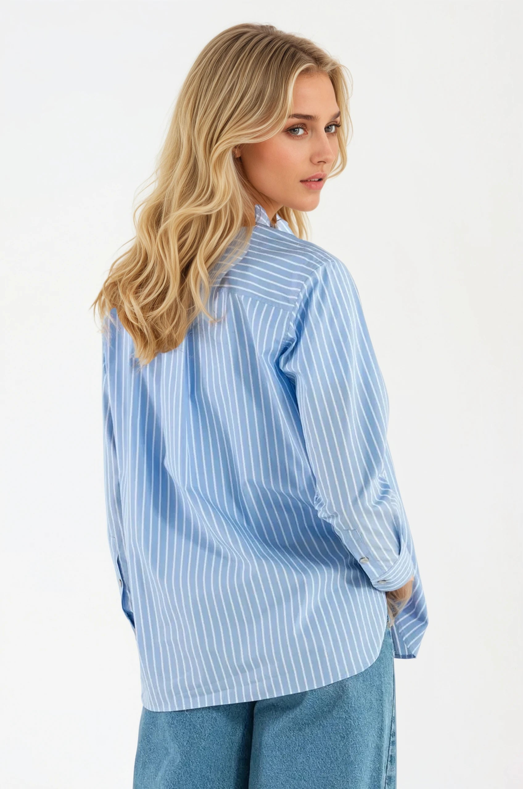 Camicia di Cotone Rigata Celeste Milano