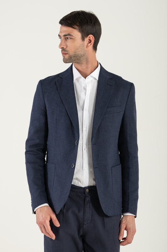 Blazer Blue Navy Lino/Cotone