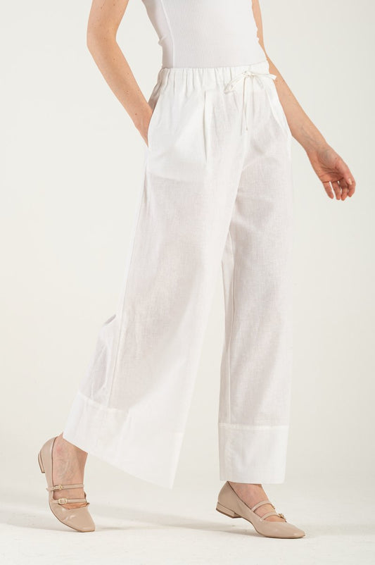 Pantaloni cu șireturi albe optice