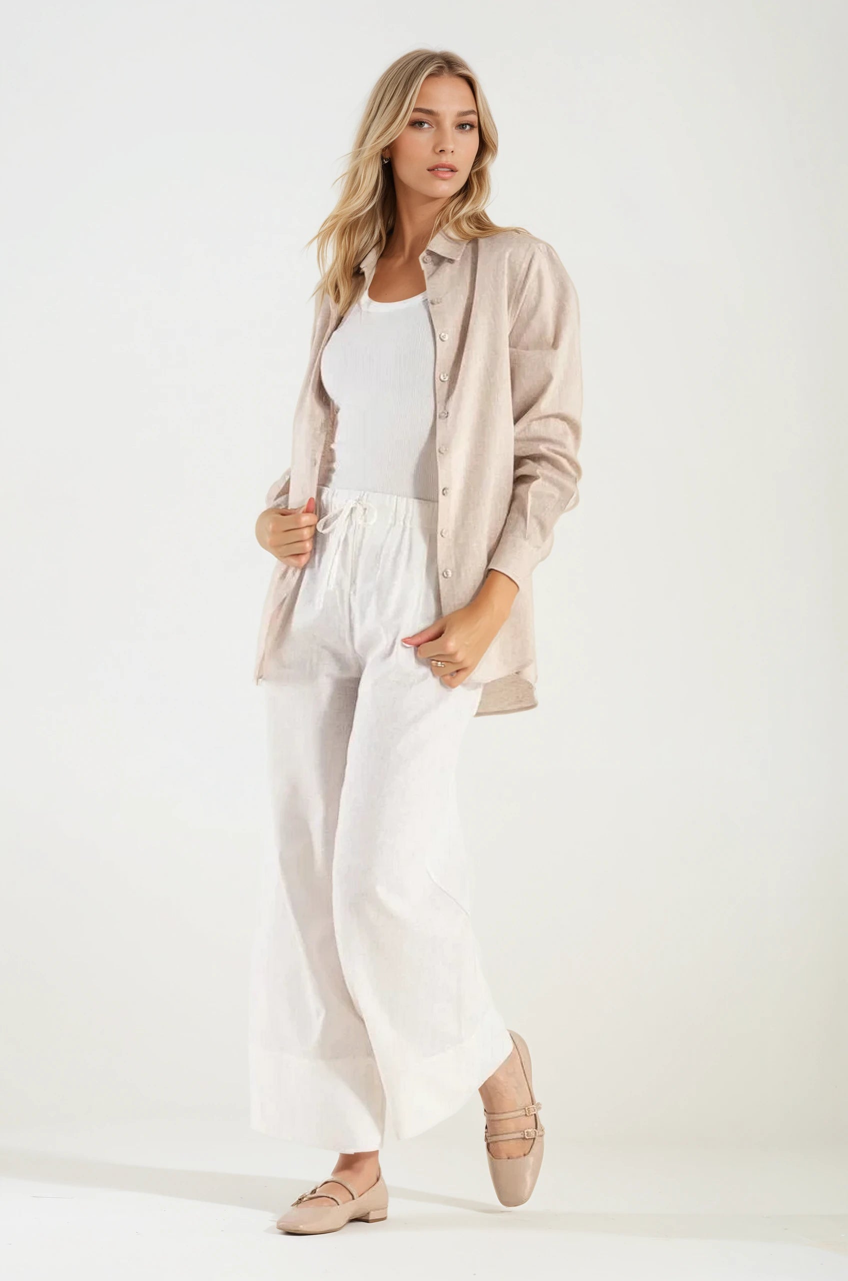 Camicia di Lino Beige Portofino