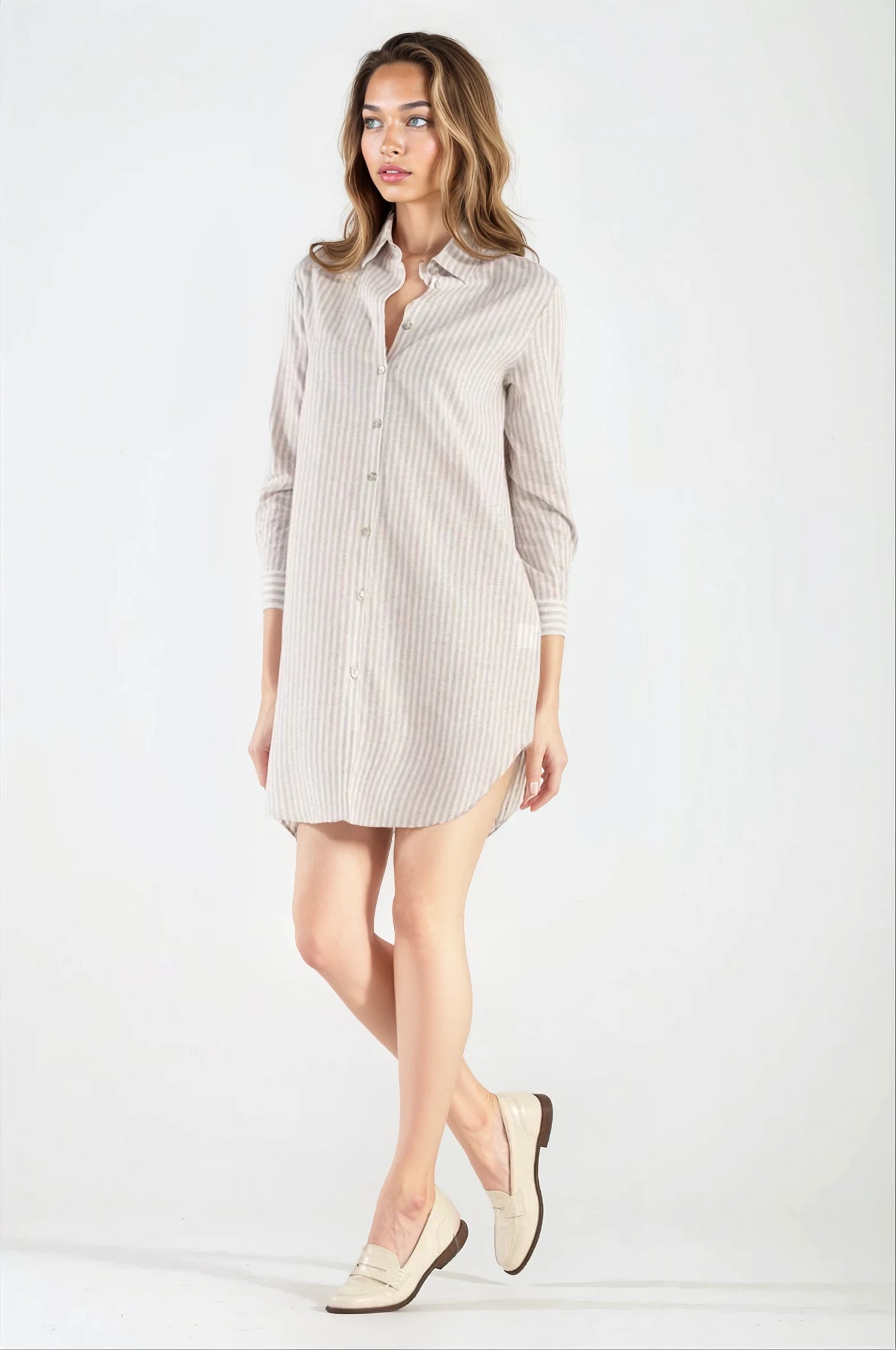 Abito/Camicia di Lino Righe Beige St.Tropez