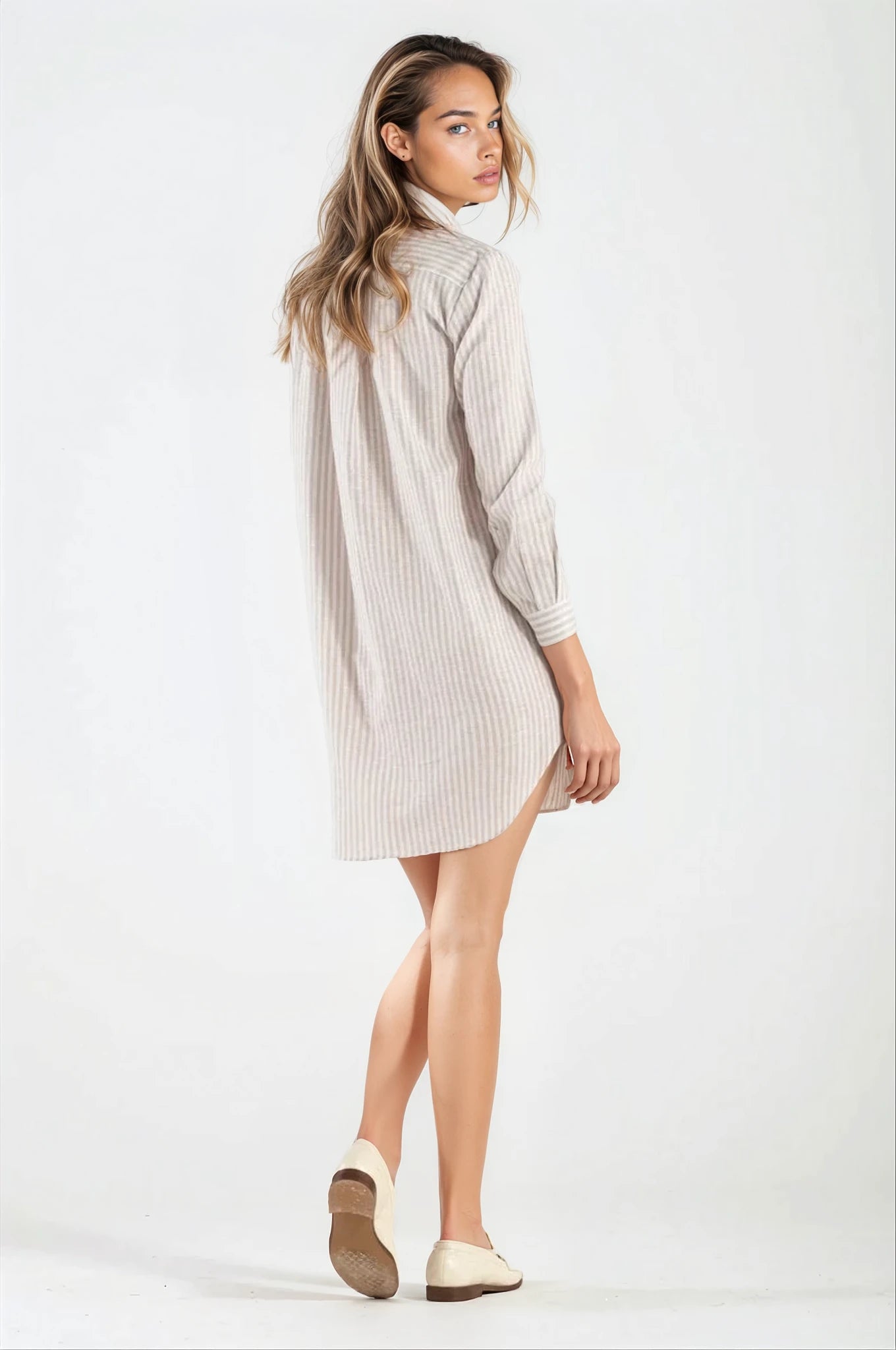 Abito/Camicia di Lino Righe Beige St.Tropez