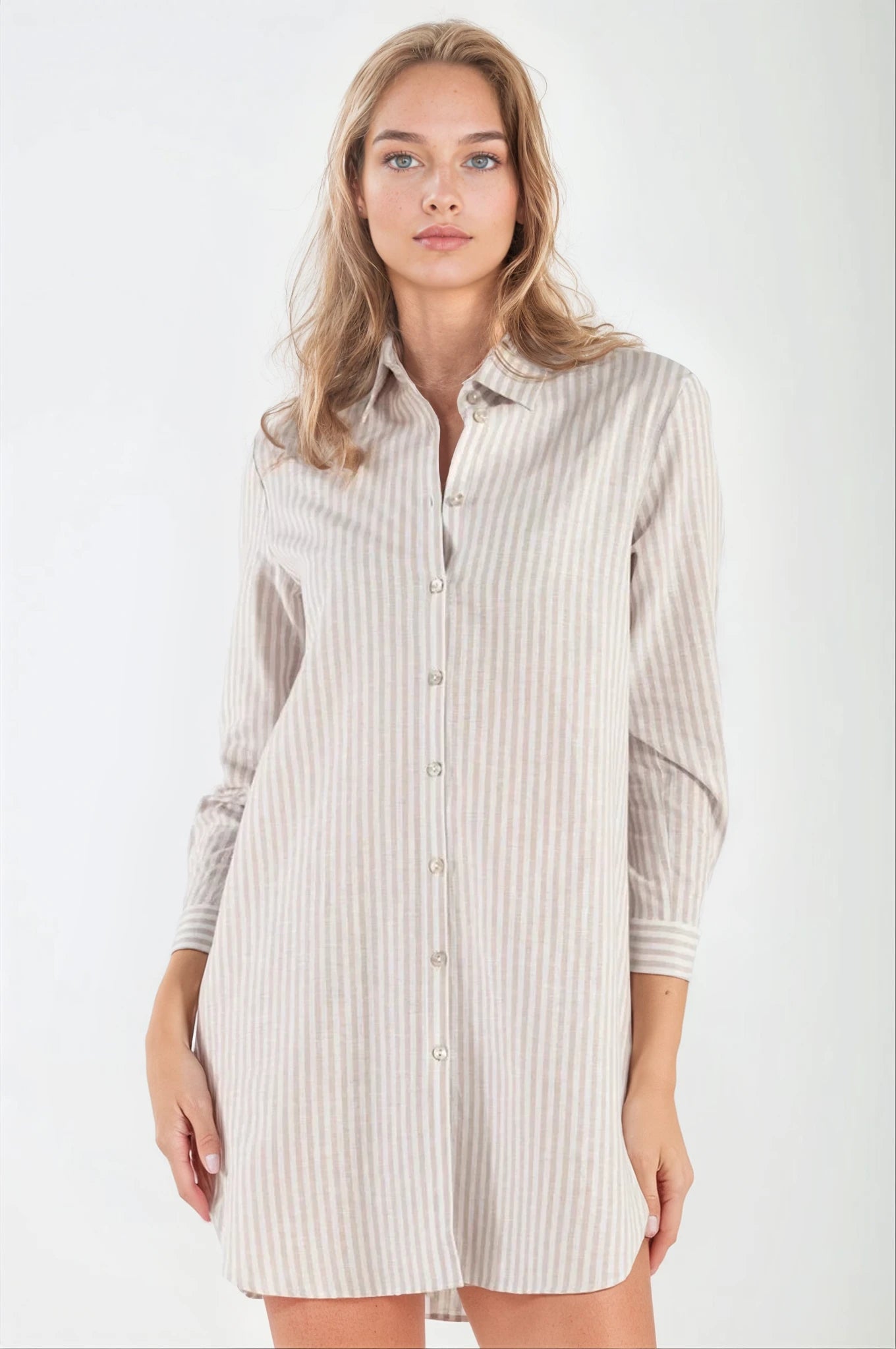 Abito/Camicia di Lino Righe Beige St.Tropez
