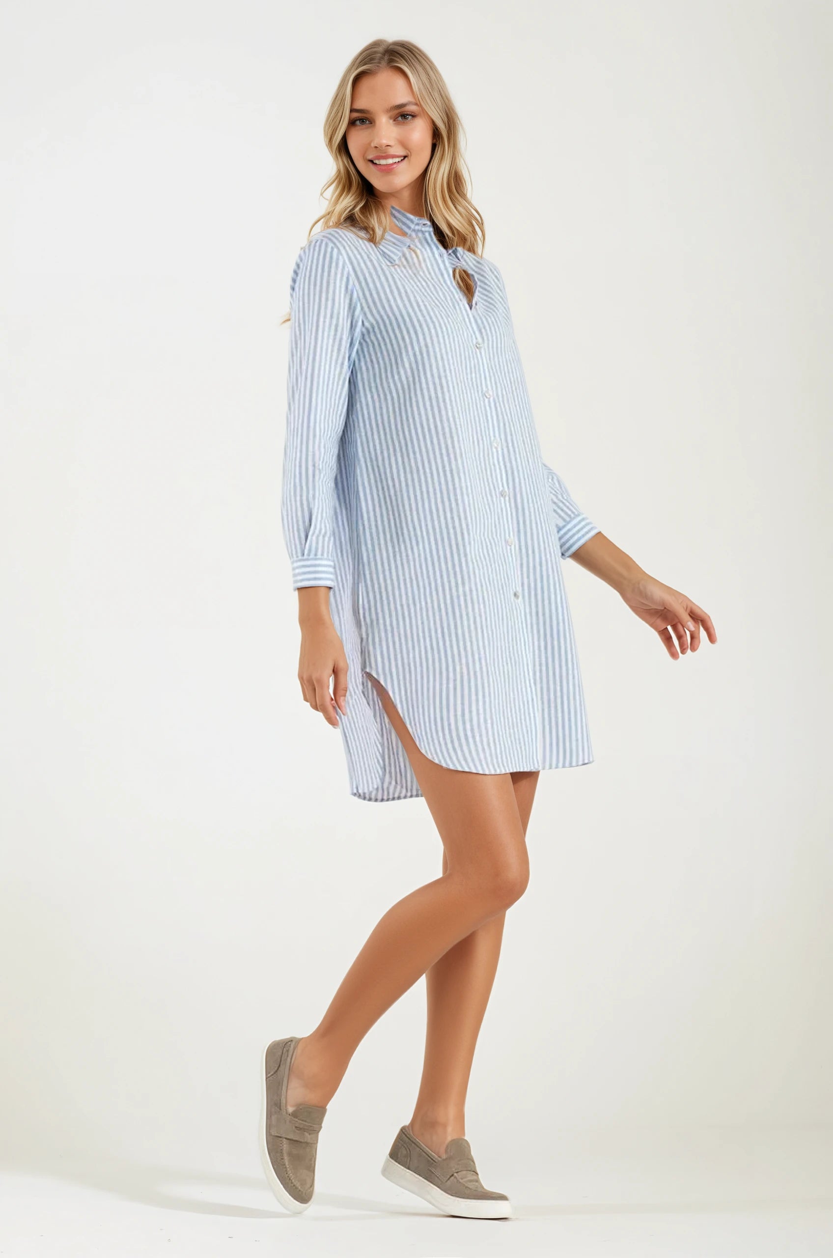 Abito/Camicia di Lino Righe Celesti St.Tropez