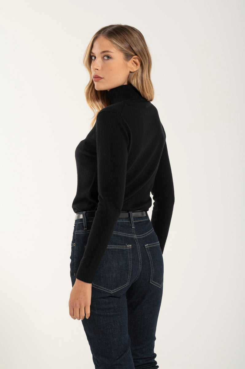 Collo Alto Cashmere e Merino Nero