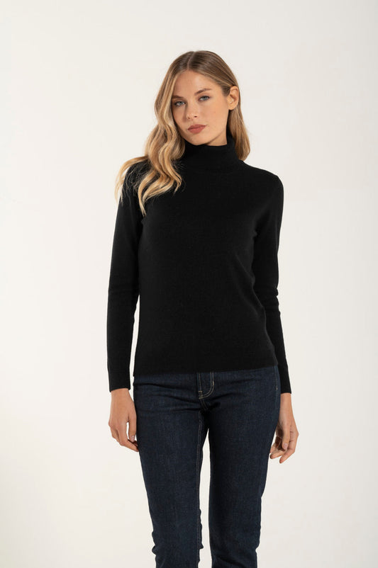 Collo Alto Cashmere e Merino Nero