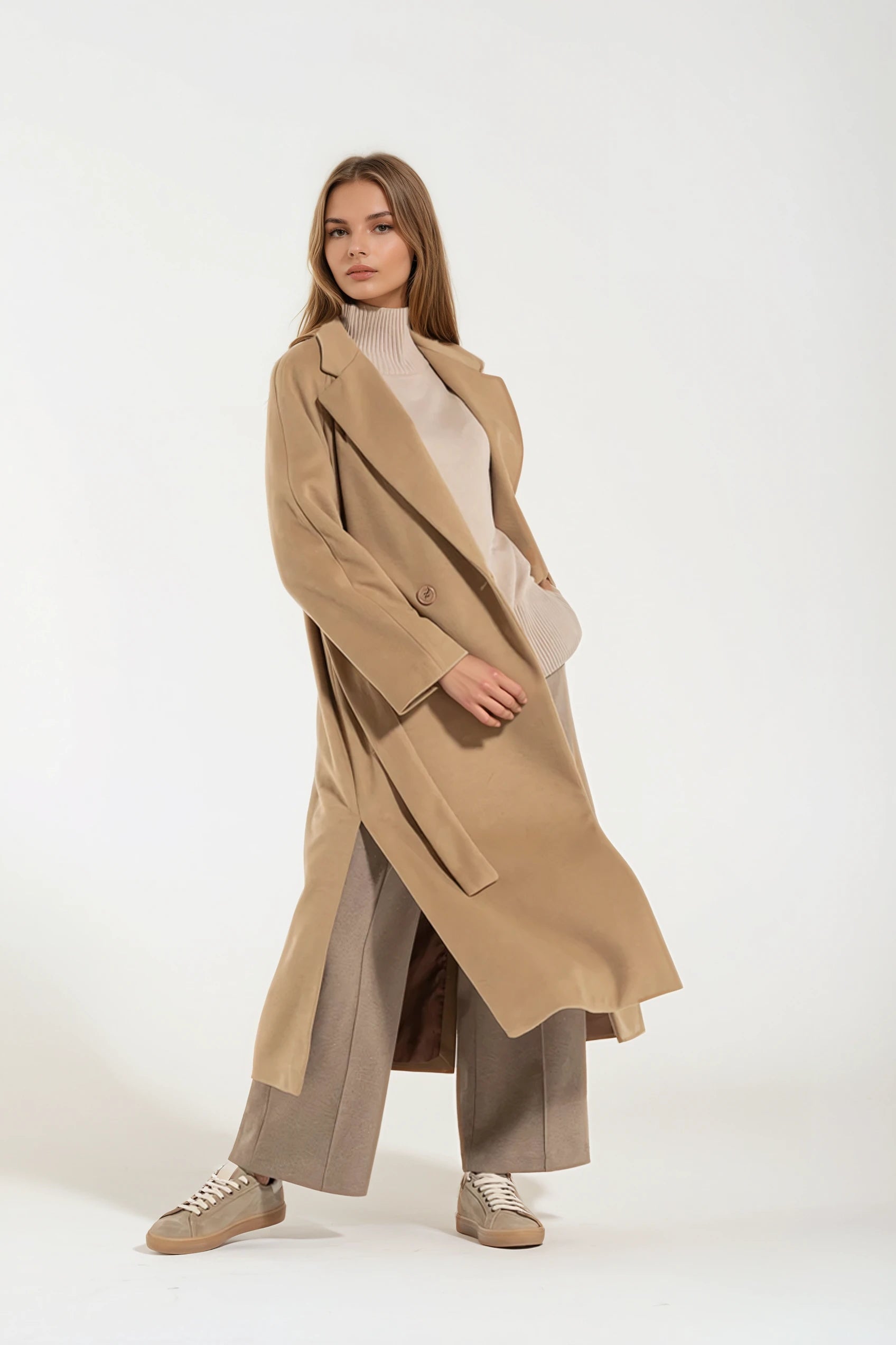 Cappotto Lungo Camel Cashmere e Lana