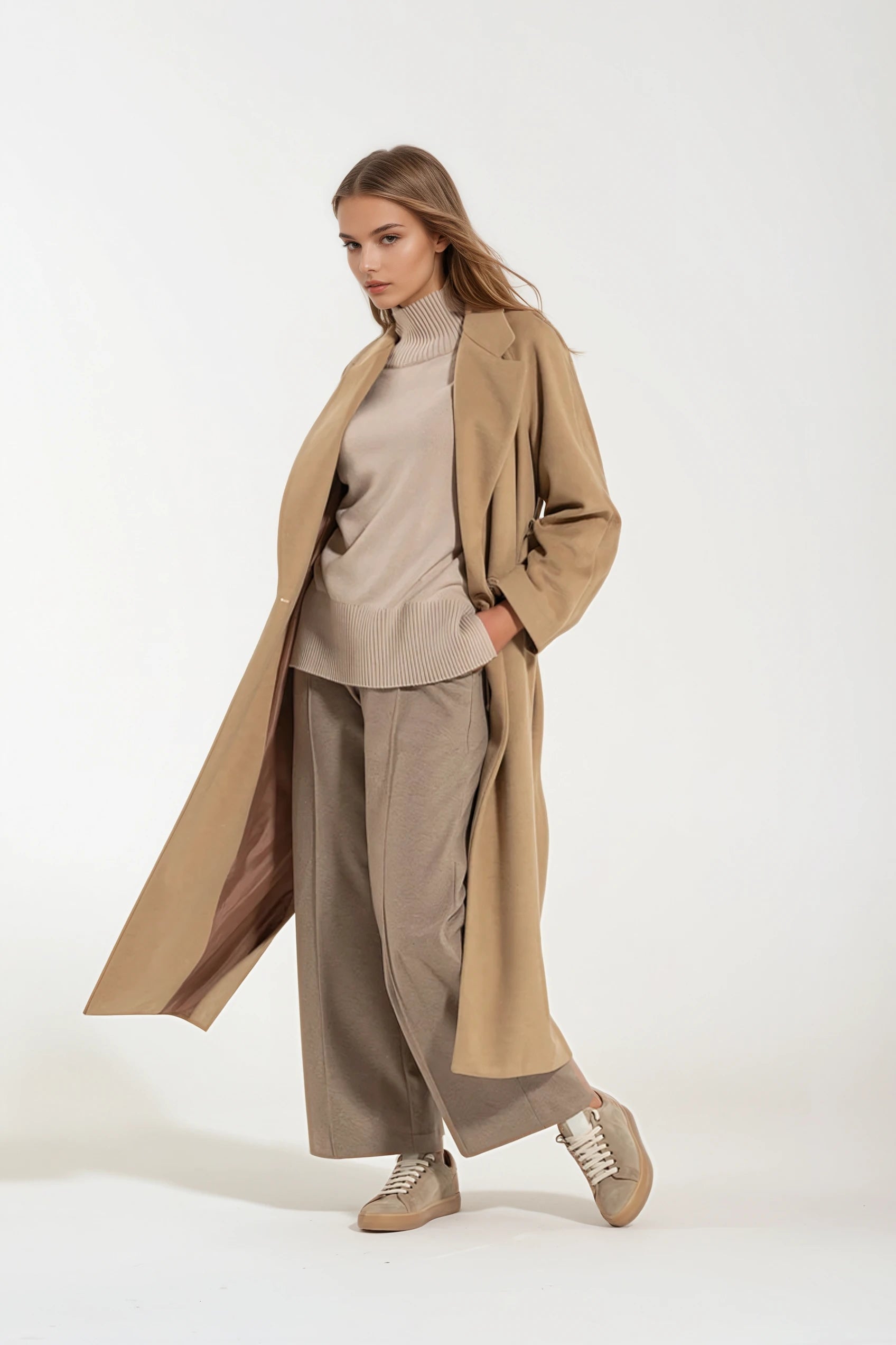 Cappotto Lungo Camel Cashmere e Lana