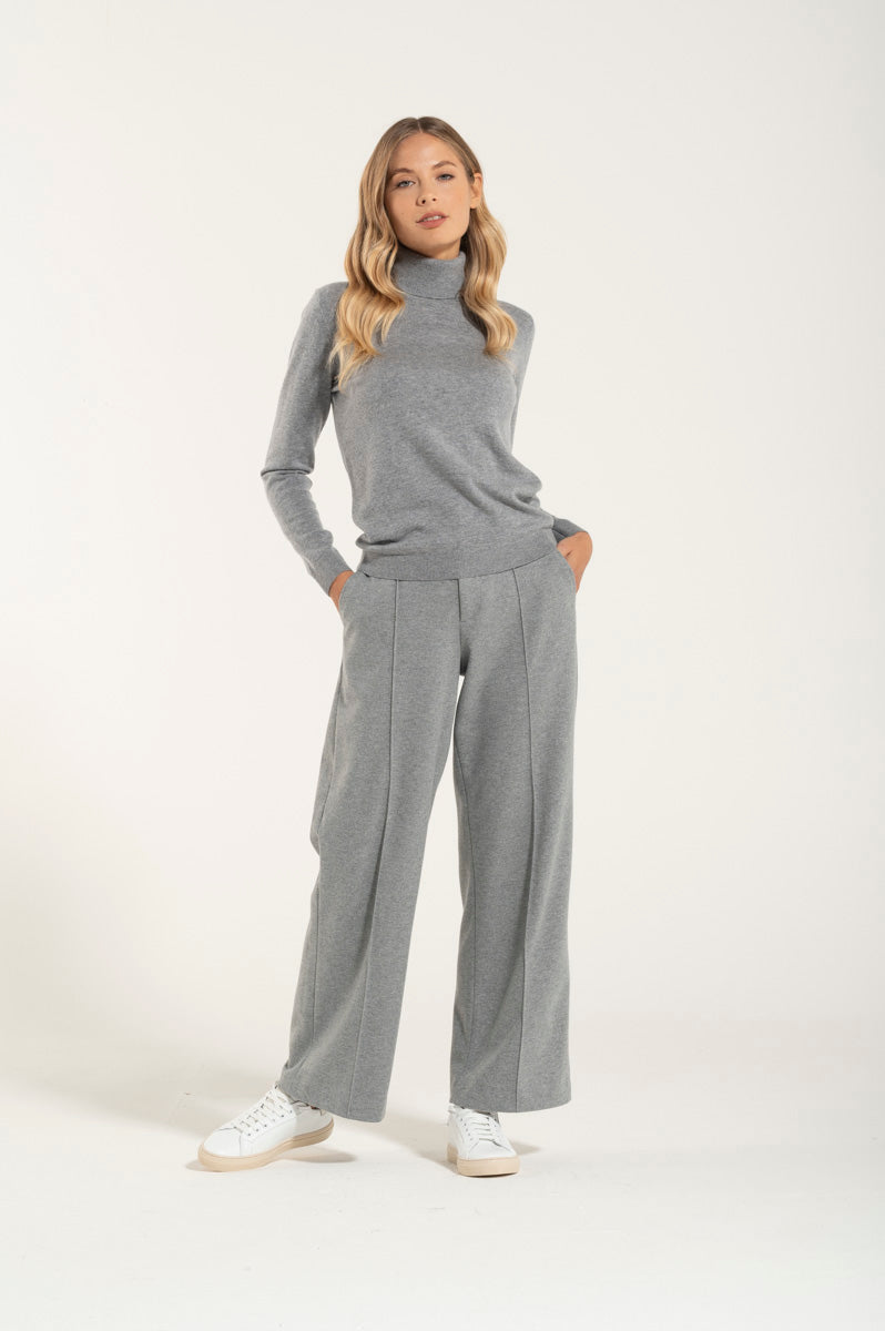 Collo Alto Cashmere e Merino Grigio Chiaro