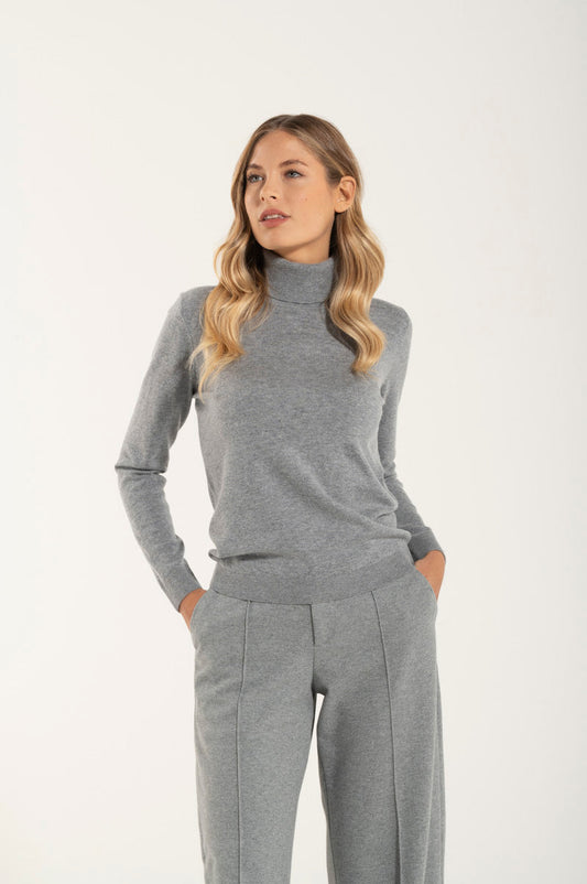 Collo Alto Cashmere e Merino Grigio Chiaro