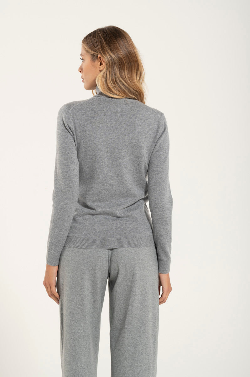 Collo Alto Cashmere e Merino Grigio Chiaro