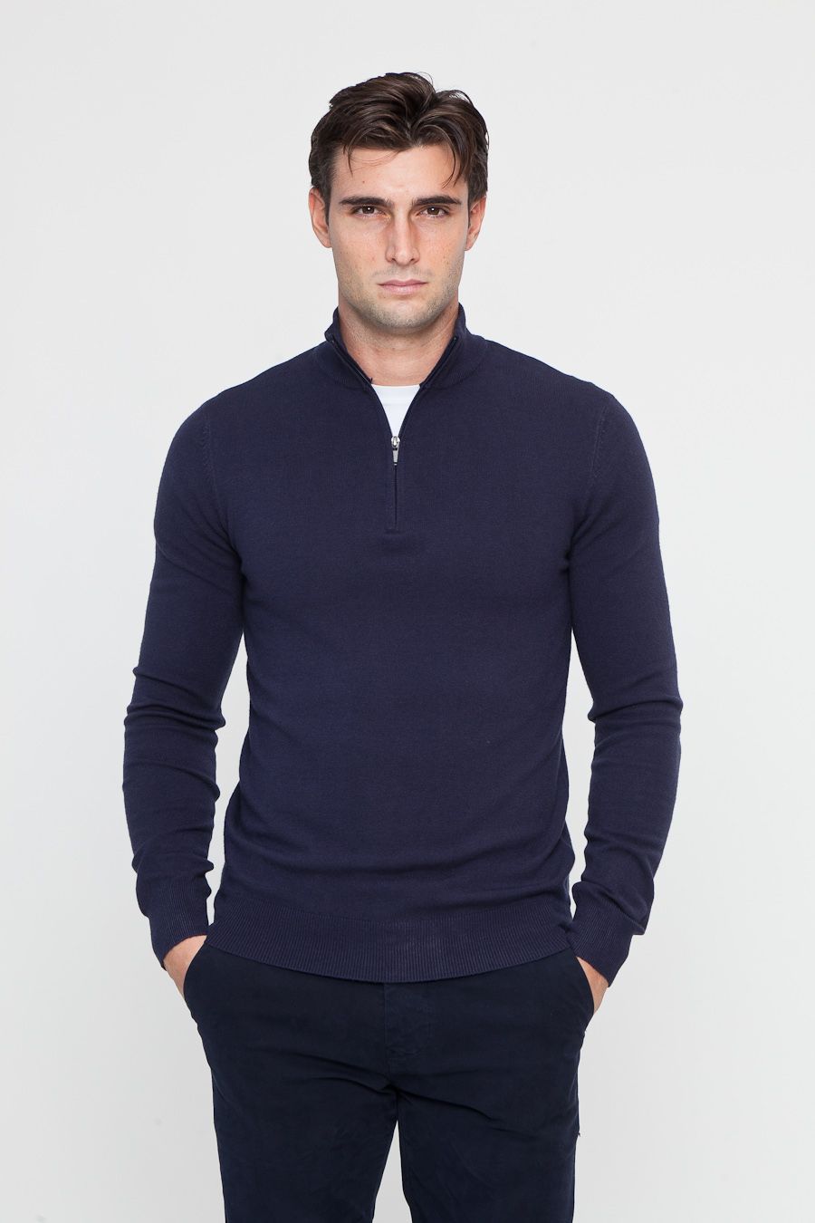 Maglione Mezza Zip Blue 100% Lana