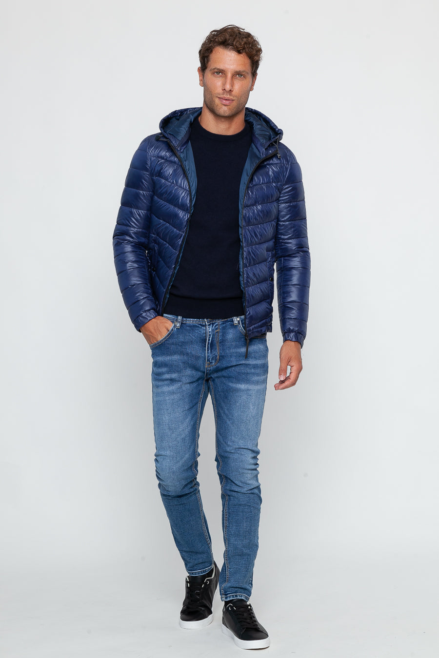 Blu Primavera jacket with removable hood