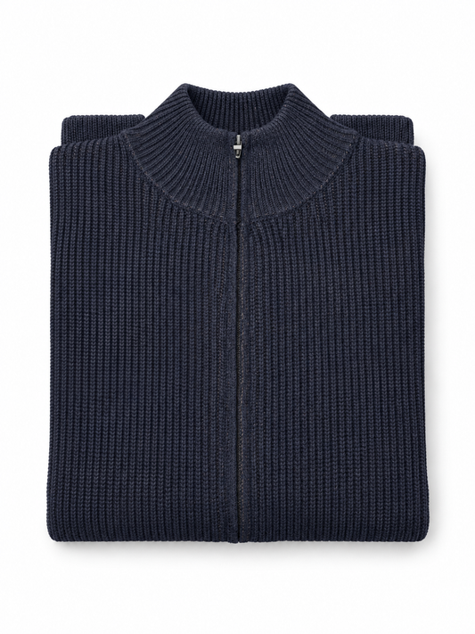Blauer Pullover aus Wollmischung mit Reißverschluss