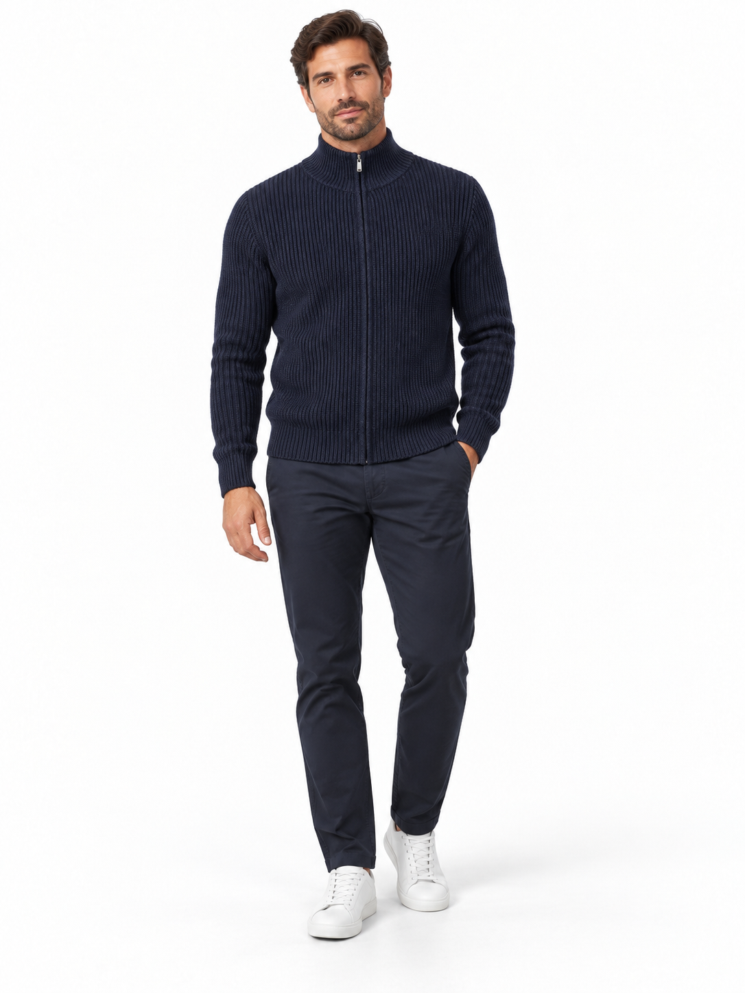 Blue Wool Blend Zip Sweater