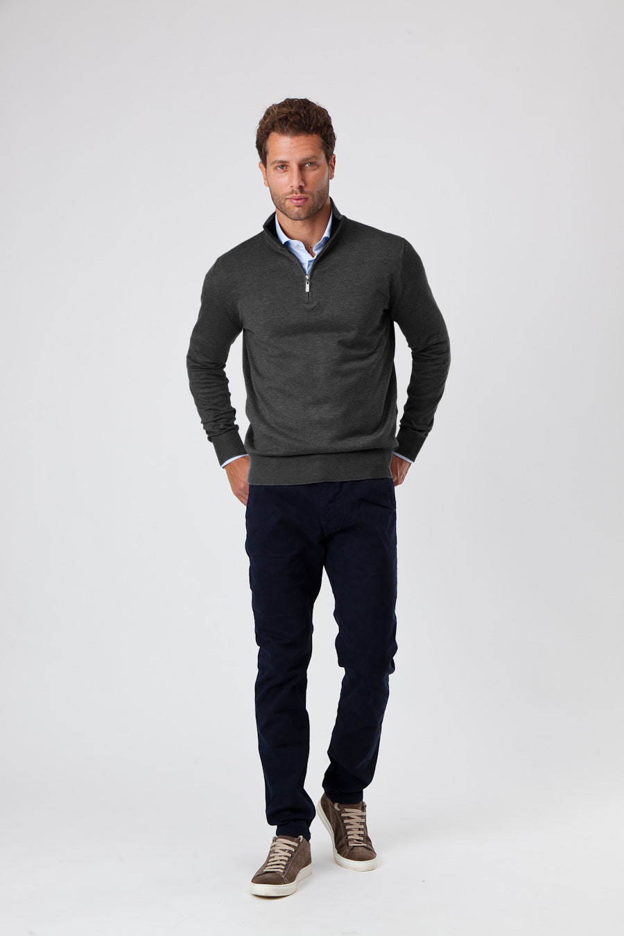 Mezza Zip Antracite Cashmere e Lana Merinos