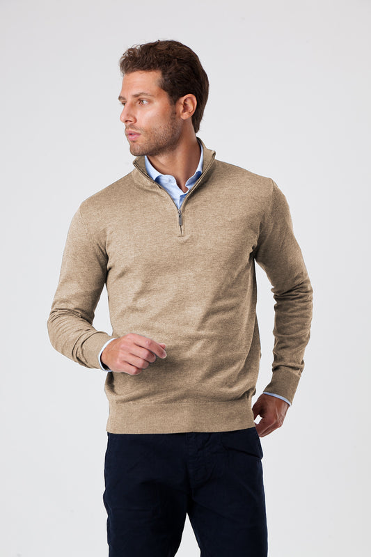 Mezza Zip Beige Cashmere e Lana Merinos