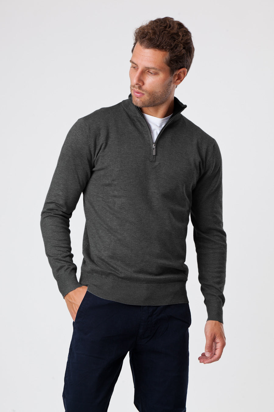 Mezza Zip Antracite Cashmere e Lana Merinos