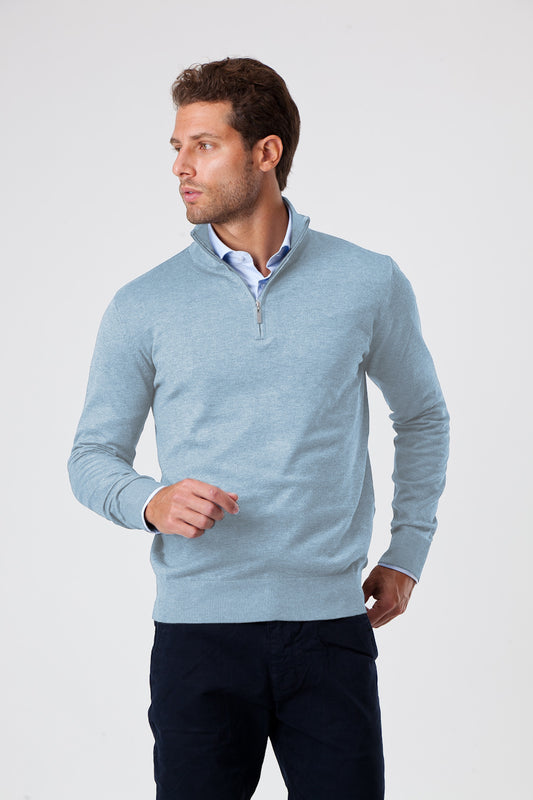 Mezza Zip Celeste Cashmere e Lana Merinos
