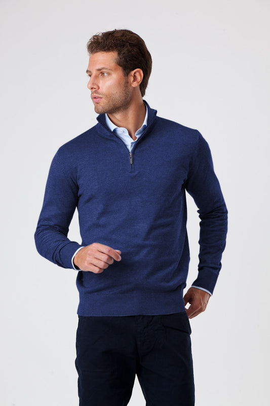 Mezza Zip Blue Royal Cashmere & Merinos