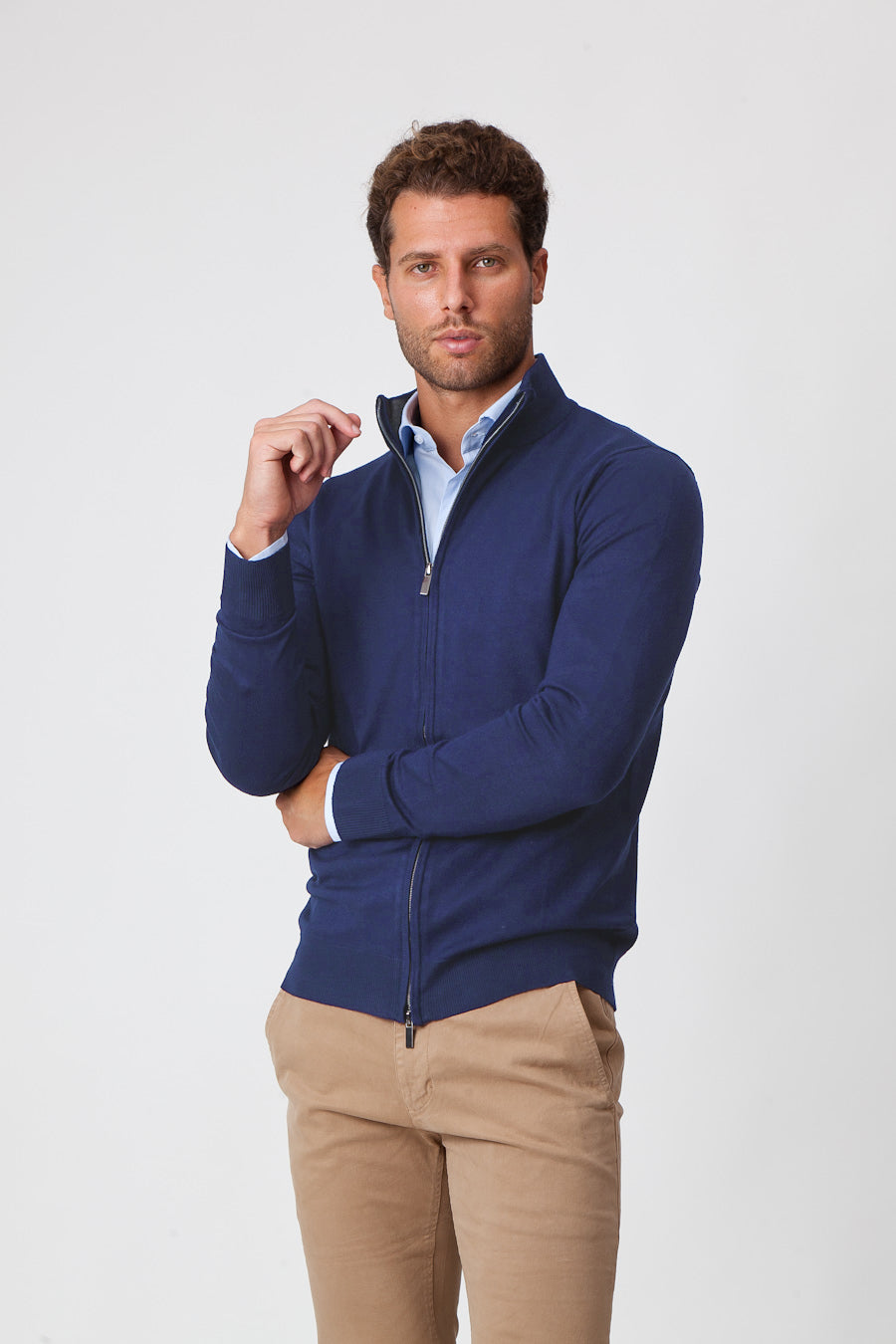 Royal Blue Cashmere og Merino Uld lynlås