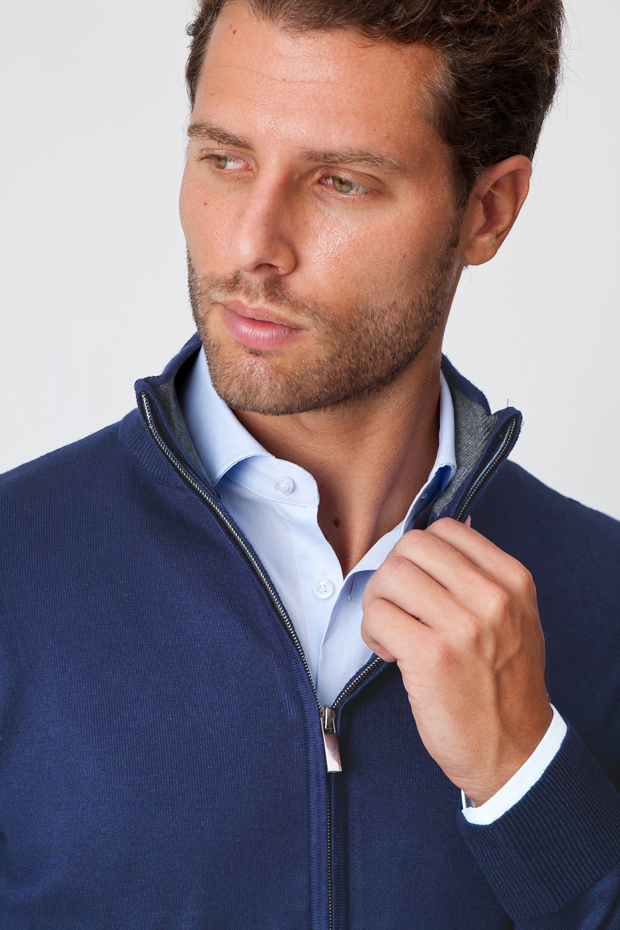 Royal Blue Cashmere og Merino Uld lynlås