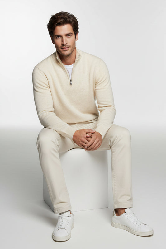 Mezza Zip Crema Cashmere e Lana Merinos