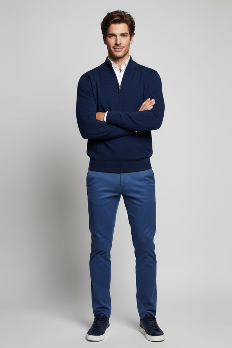 Mezza Zip Blue Royal Cashmere e Lana Merinos