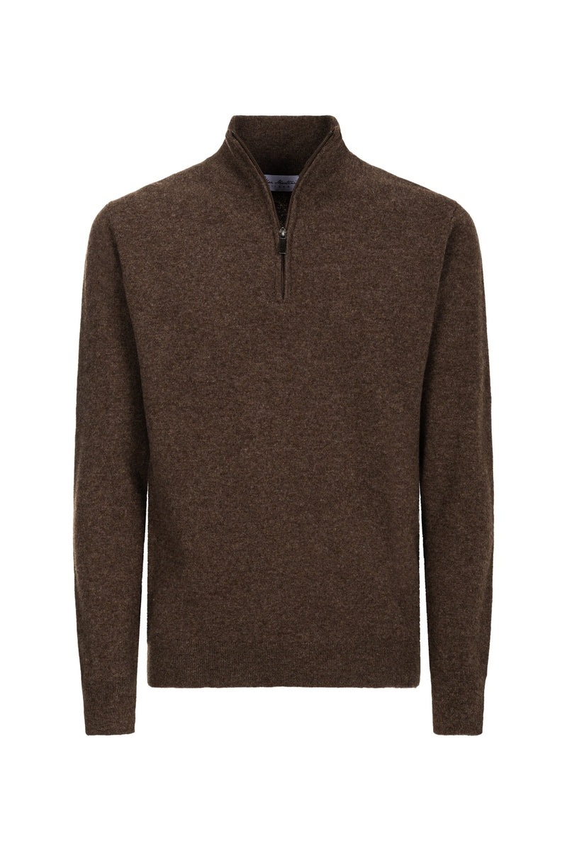 Mezza Zip Marrone Cashmere e Lana Merinos